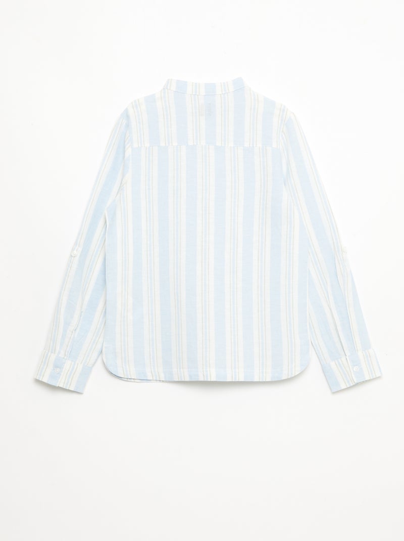 Camicia a righe con collo alla coreana in lino e cotone Blu - Kiabi
