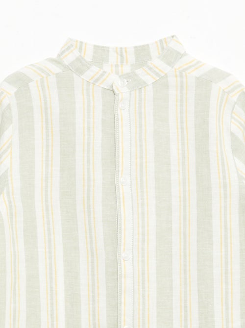 Camicia a righe con collo alla coreana in lino e cotone - Kiabi