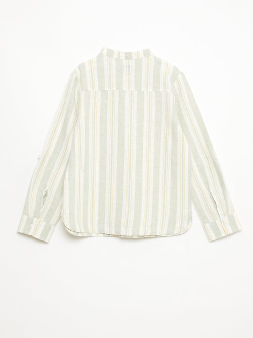 Camicia a righe con collo alla coreana in lino e cotone - Kiabi