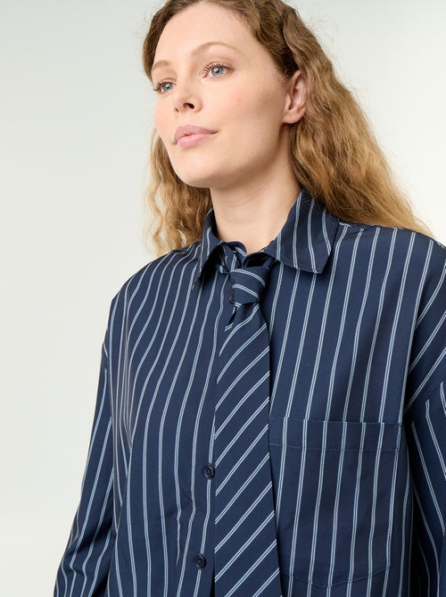 Camicia a righe con taschino sul petto + cravatta coordinata - 2 pezzi - Kiabi