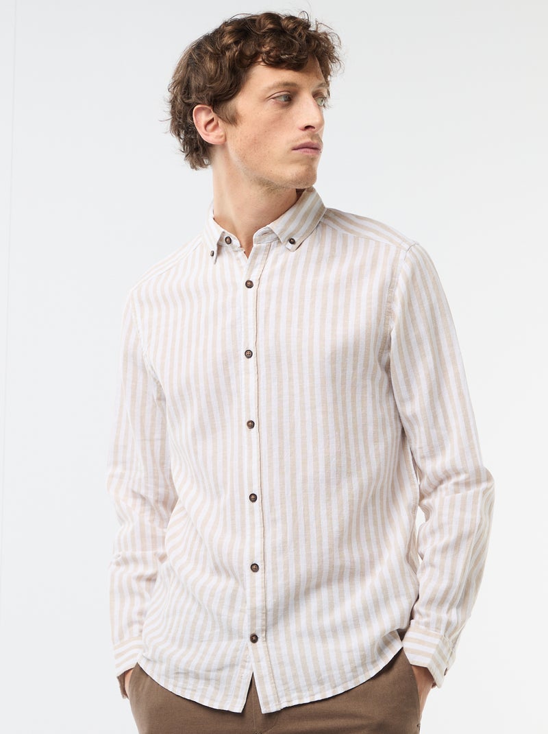 Camicia a righe in lino e cotone Beige - Kiabi