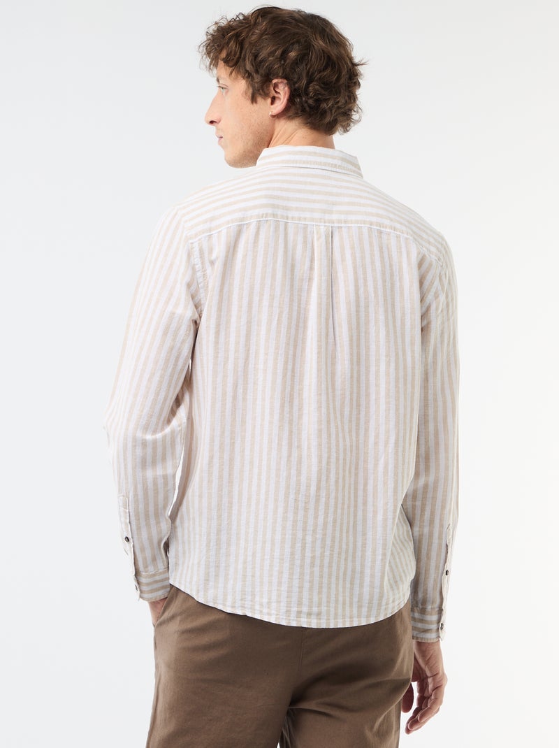 Camicia a righe in lino e cotone Beige - Kiabi
