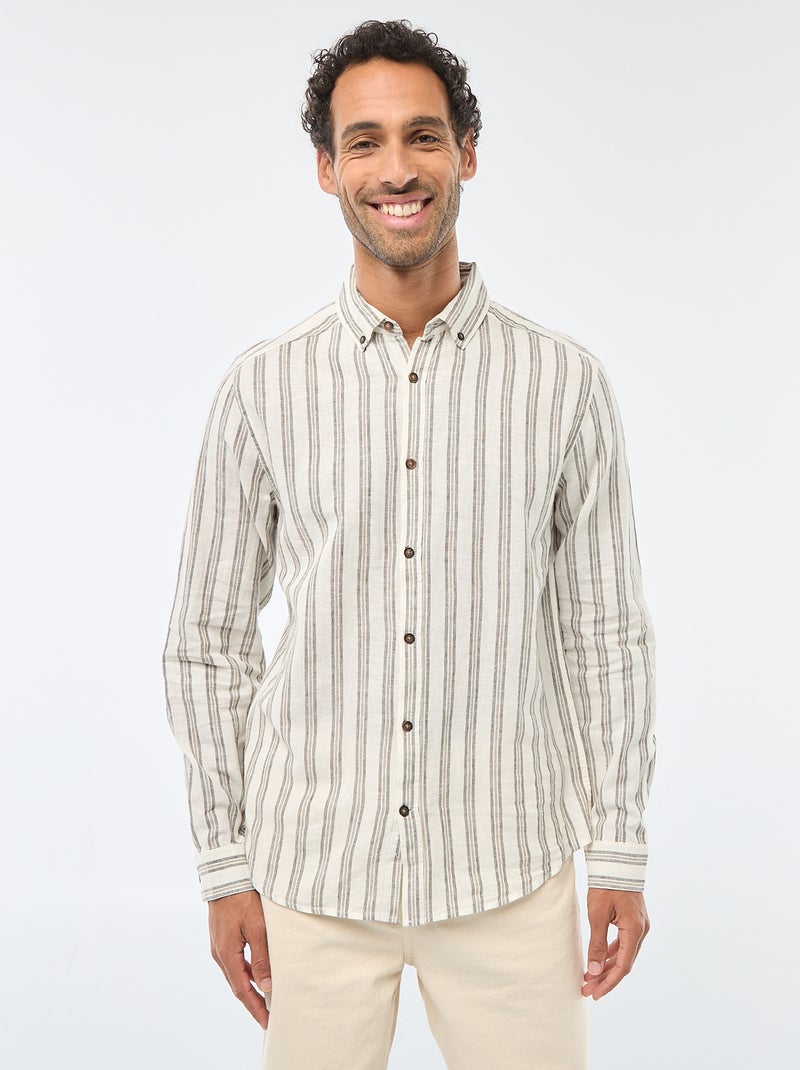 Camicia a righe in lino e cotone Bianco - Kiabi