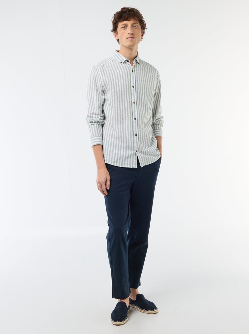 Camicia a righe in lino e cotone Verde - Kiabi
