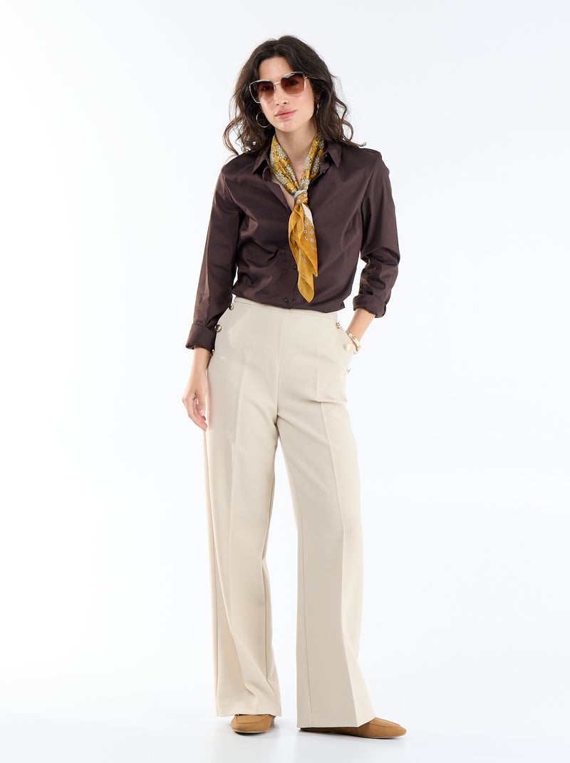 Camicia aderente con collo all'italiana Marrone - Kiabi