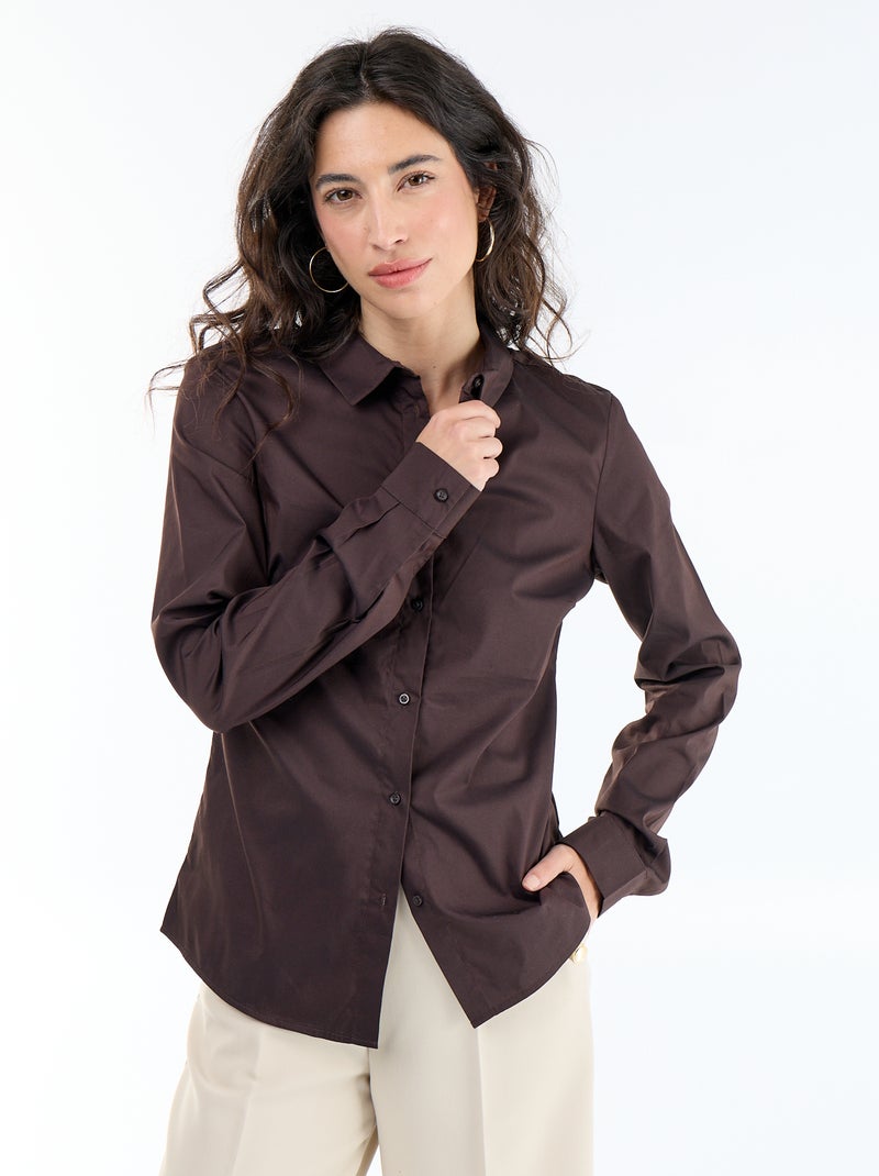 Camicia aderente con collo all'italiana Marrone - Kiabi