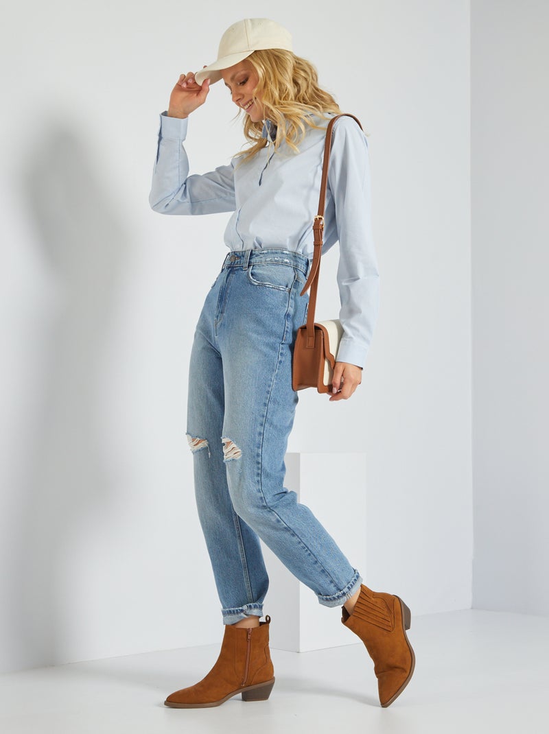 Camicia aderente con collo italiano BLU - Kiabi