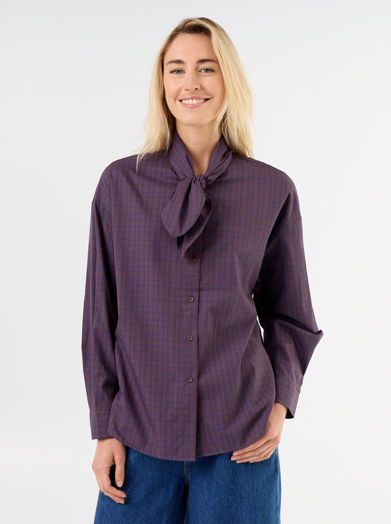 Camicia ampia a maniche lunghe e collo lavallière Marrone - Kiabi