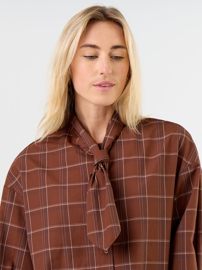 Camicia ampia a maniche lunghe e collo lavallière Marrone - Kiabi