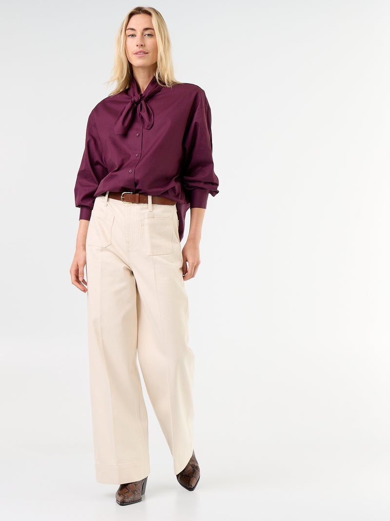 Camicia ampia a maniche lunghe e collo lavallière Rosa - Kiabi