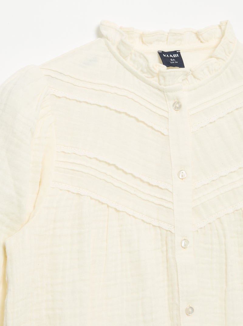 Camicia con colletto a volant e ricami Beige - Kiabi