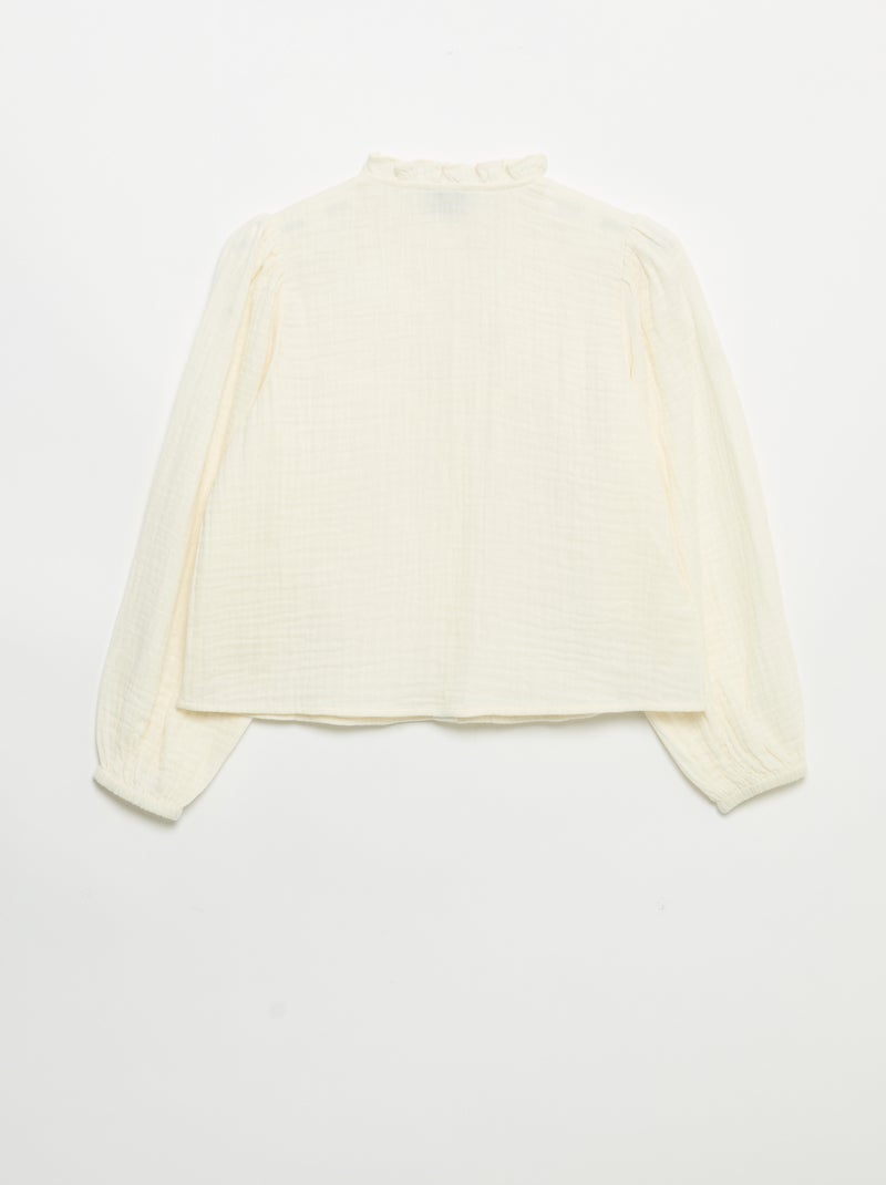 Camicia con colletto a volant e ricami Beige - Kiabi