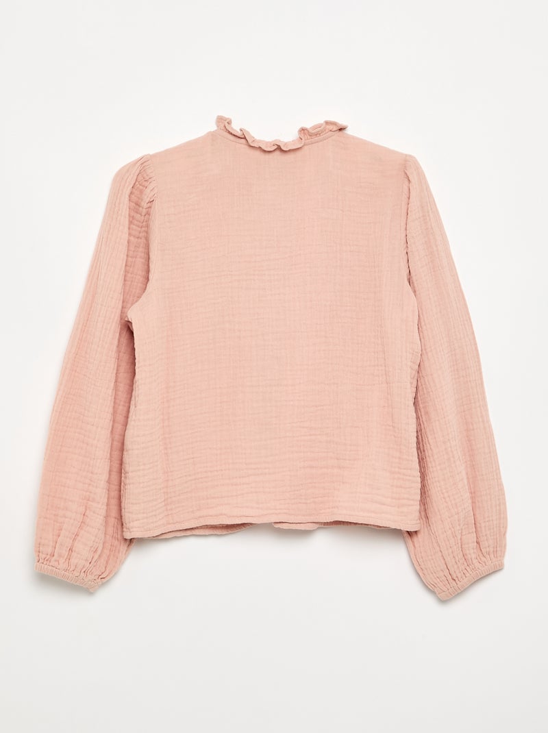 Camicia con collo a volant e ricami Rosa - Kiabi