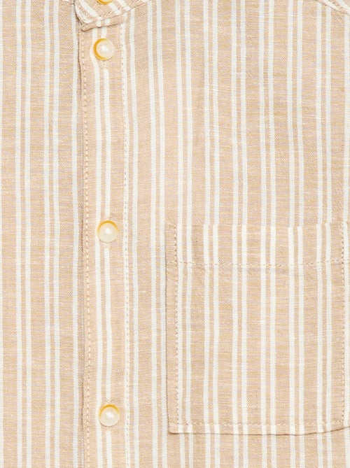 Camicia con collo alla coreana a maniche corte in cotone e lino - Kiabi