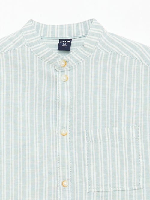Camicia con collo alla coreana a maniche corte in cotone e lino - Kiabi