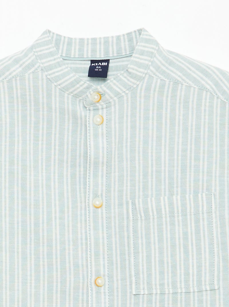 Camicia con collo alla coreana a maniche corte in cotone e lino Kaki - Kiabi