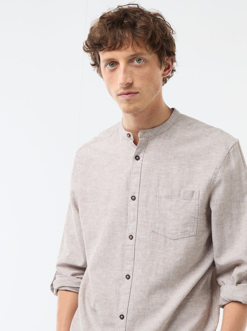Camicia con collo alla coreana e lino Beige - Kiabi