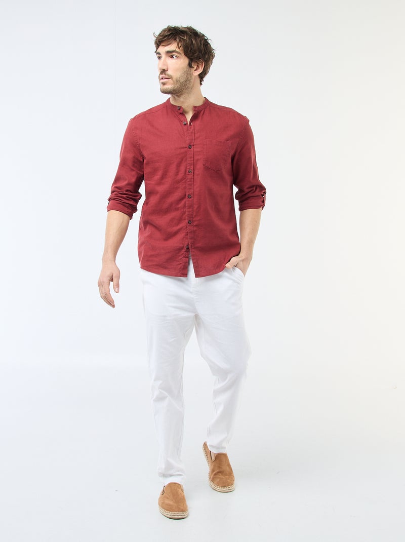 Camicia con collo alla coreana e lino Rosso - Kiabi