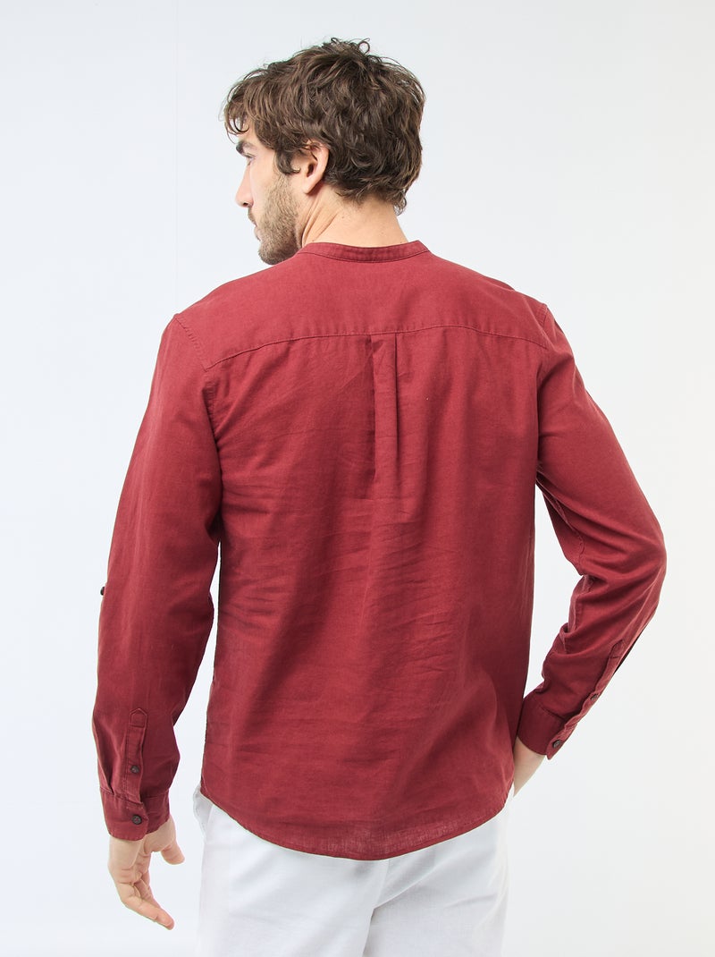 Camicia con collo alla coreana e lino Rosso - Kiabi