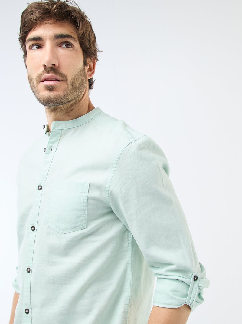 Camicia con collo alla coreana e lino Verde - Kiabi