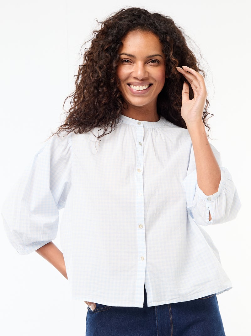 Camicia con collo alla coreana e maniche a 3/4 Blu - Kiabi