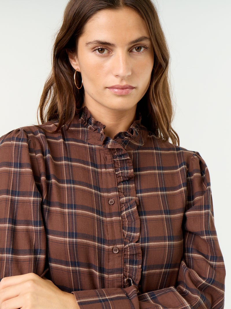 Camicia con collo alto a balze Marrone - Kiabi