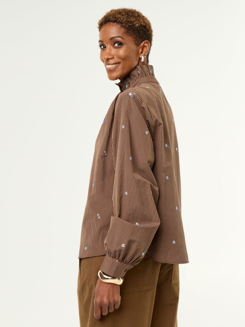 Camicia con collo fantasia e ricami all over Marrone - Kiabi