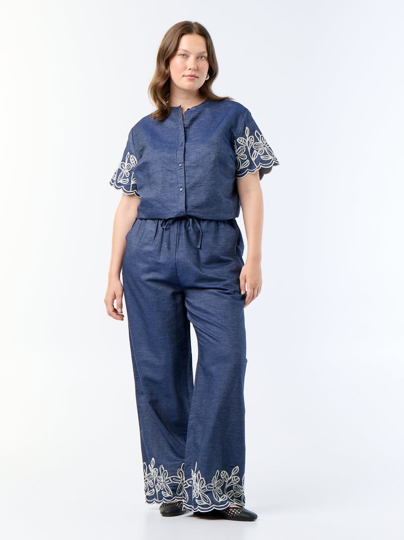 Camicia con maniche ricamate Blu - Kiabi