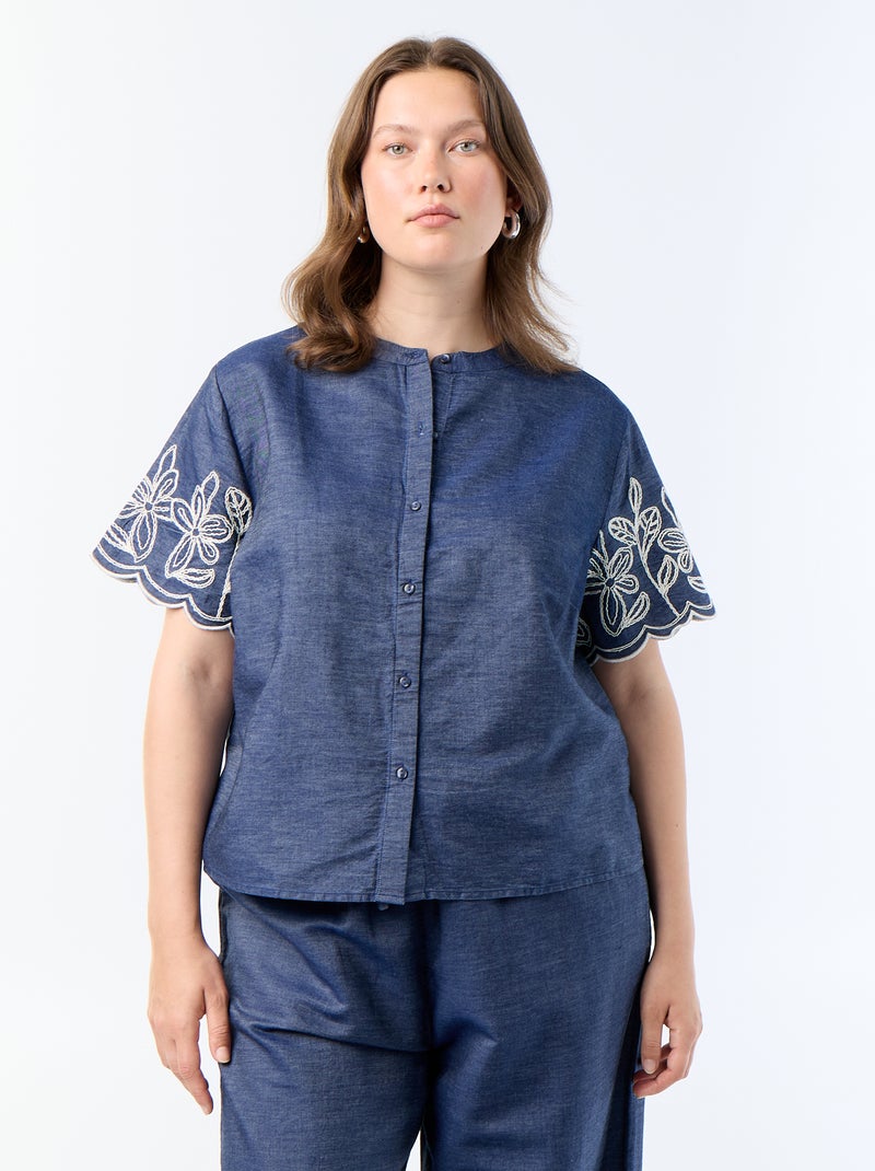 Camicia con maniche ricamate Blu - Kiabi