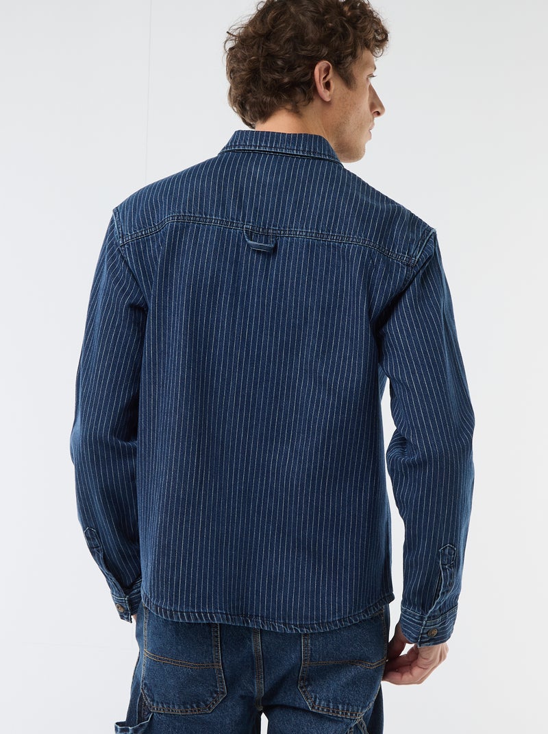 Camicia in denim a righe con tasche applicate sul petto Blu - Kiabi