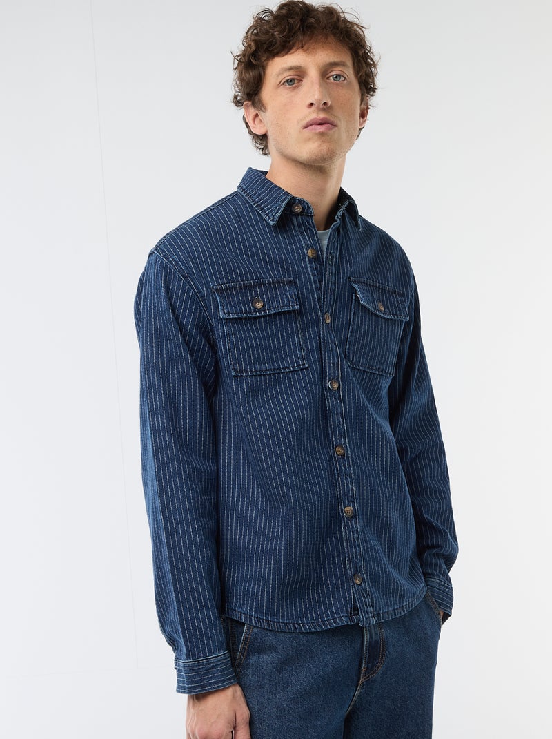 Camicia in denim a righe con tasche applicate sul petto Blu - Kiabi