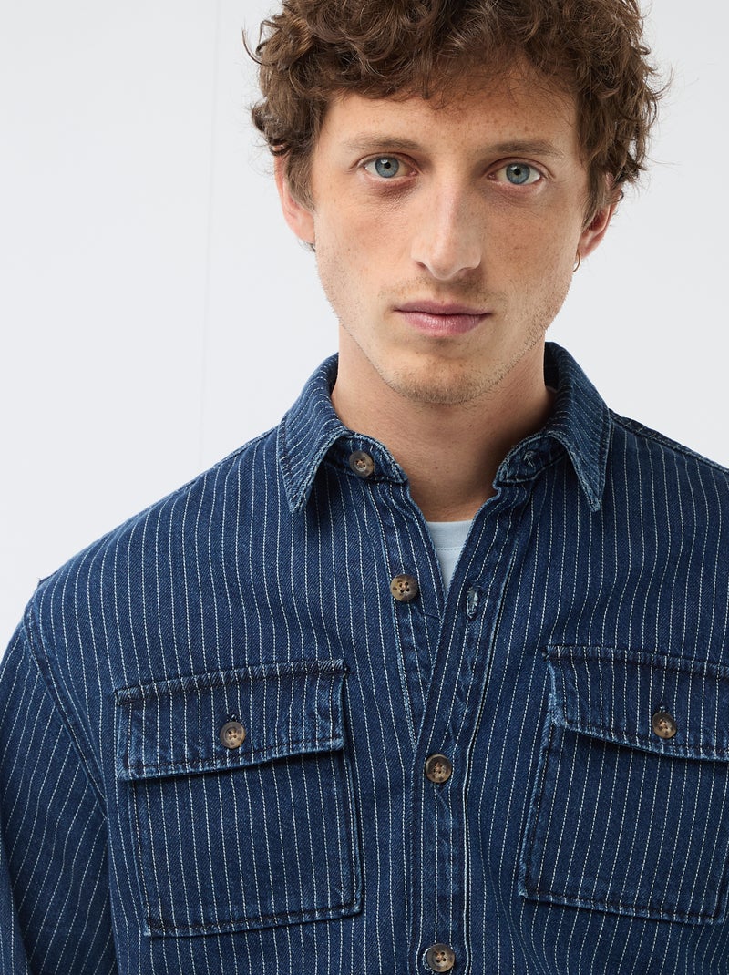 Camicia in denim a righe con tasche applicate sul petto Blu - Kiabi
