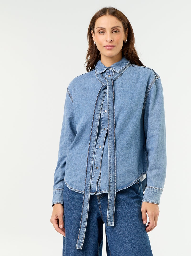 Camicia in denim con collo a lavallière Blu - Kiabi