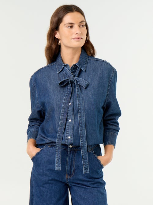 Camicia in denim con collo lavallière - Kiabi Camicia in denim con collo lavallière - Kiabi