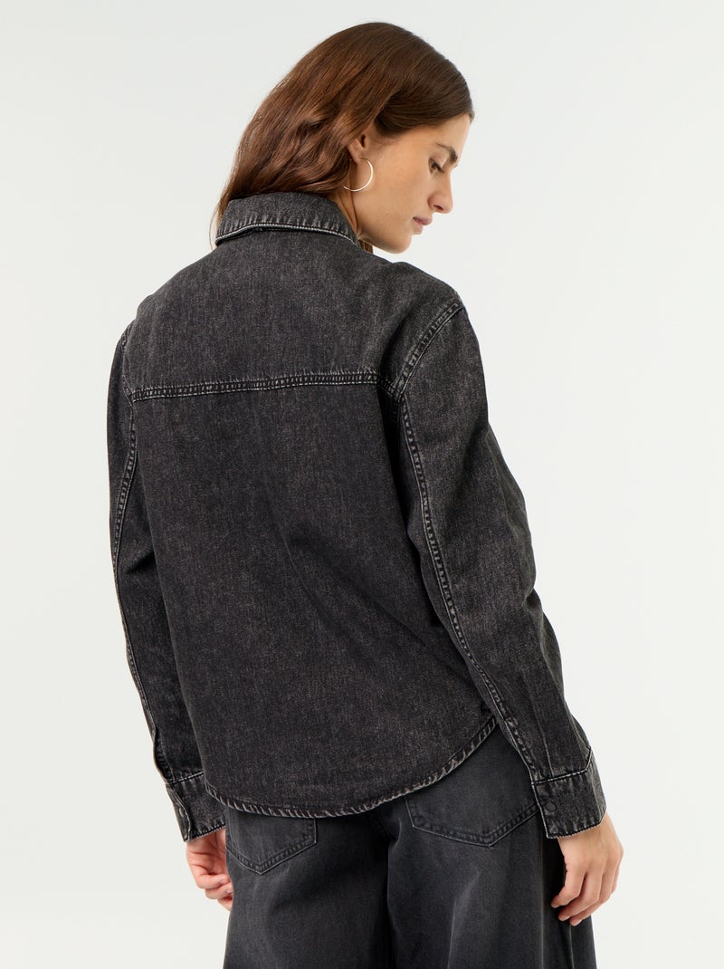 Camicia in denim con collo lavallière Nero - Kiabi