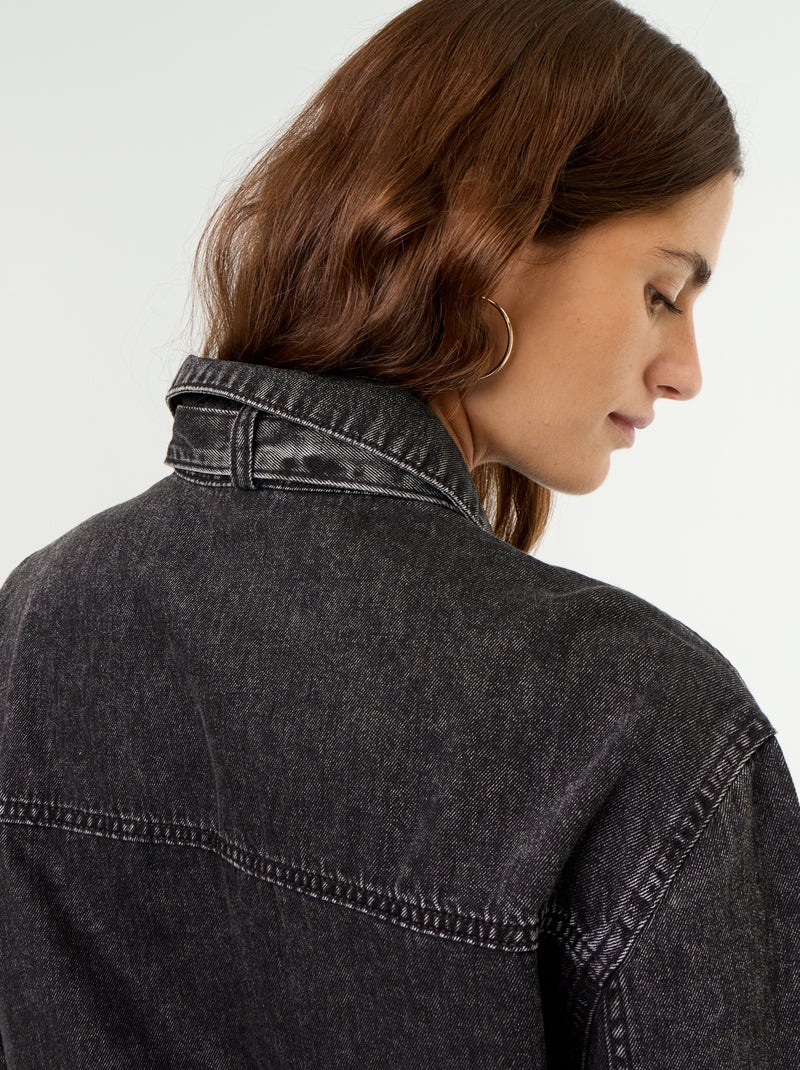 Camicia in denim con collo lavallière Nero - Kiabi