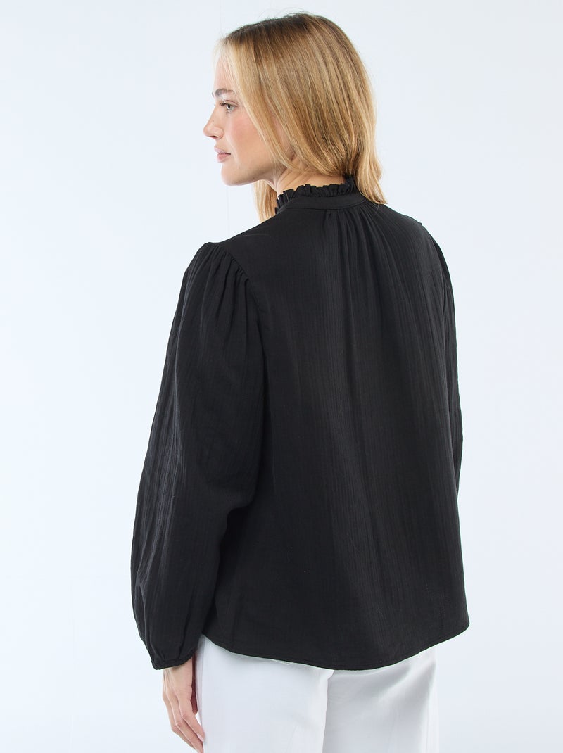Camicia in garza di cotone con bordi ondulati Nero - Kiabi