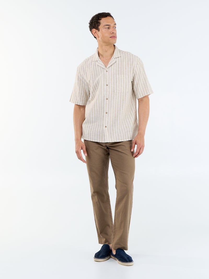 Camicia in lino misto a maniche corte Beige - Kiabi