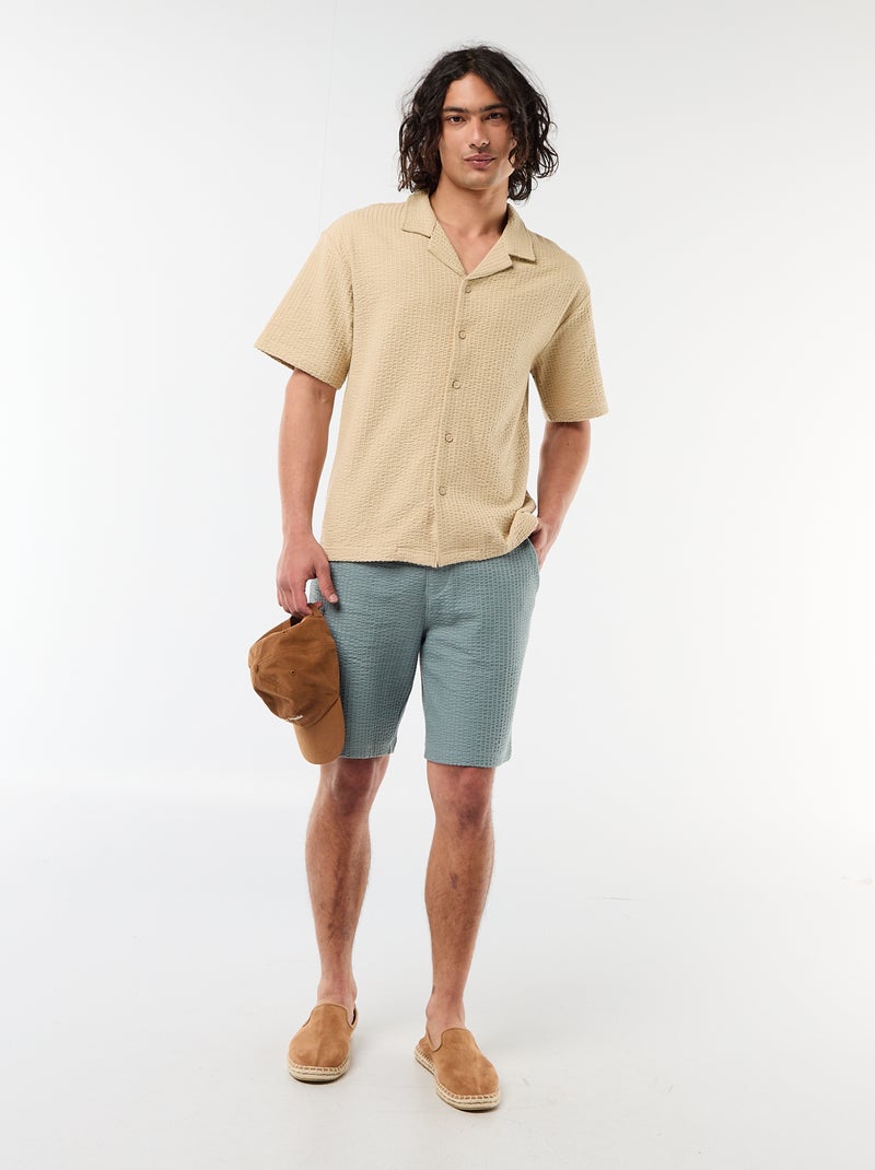 Camicia in maglia goffrata a maniche corte Beige - Kiabi