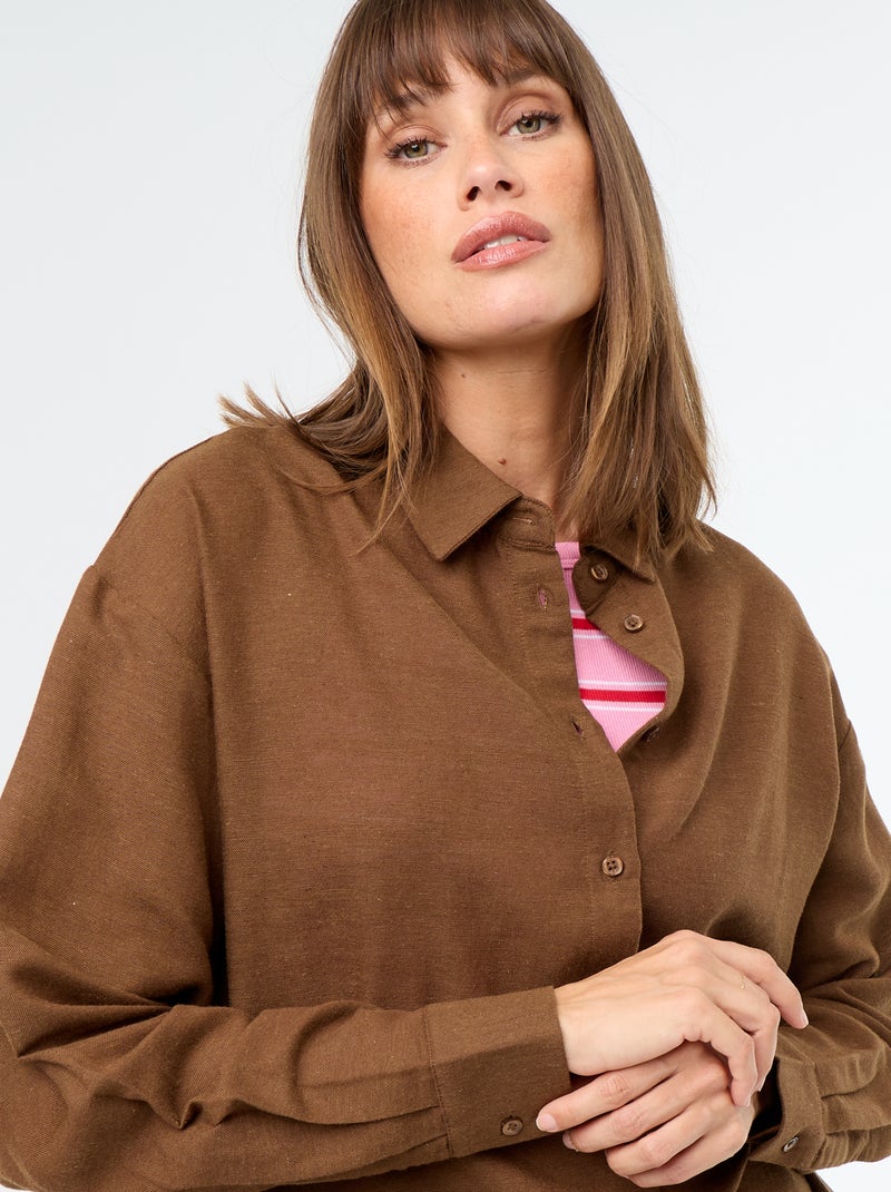 Camicia in misto lino Marrone - Kiabi