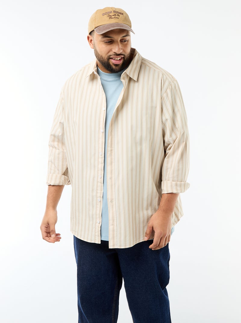 Camicia in popeline a righe Beige - Kiabi