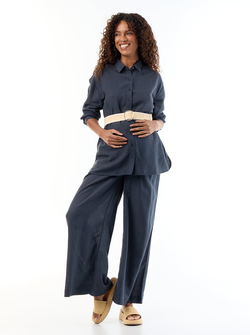 Camicia premaman in misto lino Blu - Kiabi
