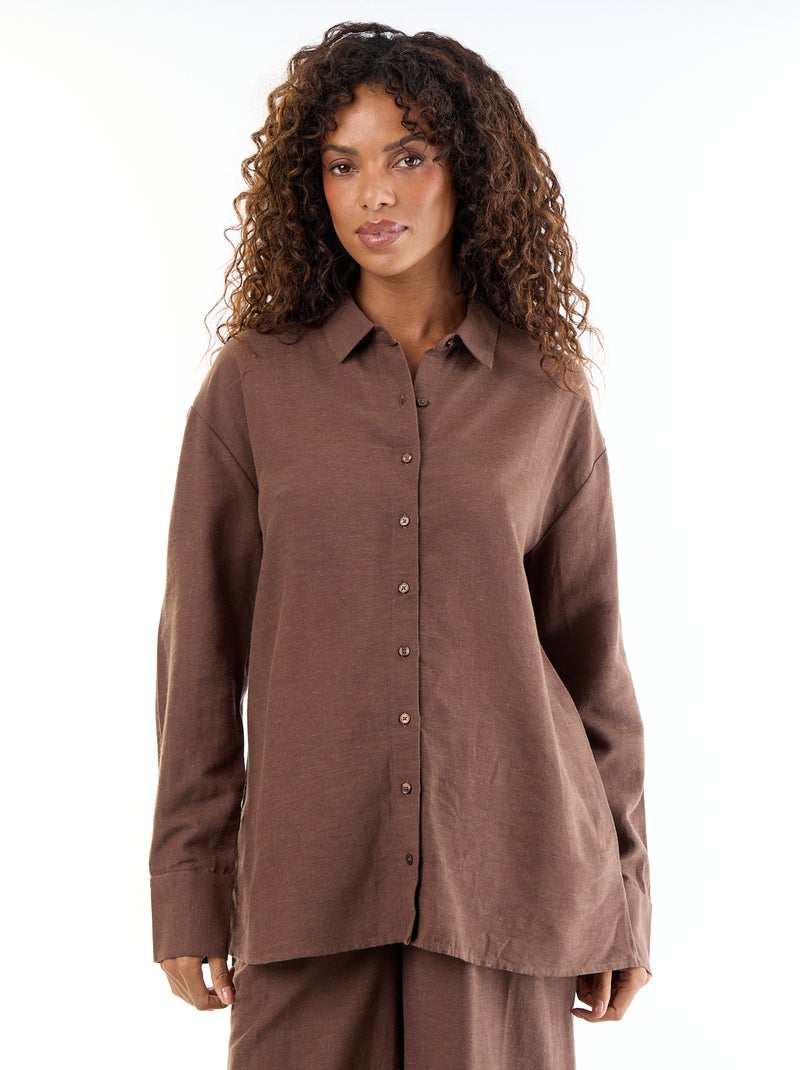 Camicia premaman in misto lino Marrone - Kiabi