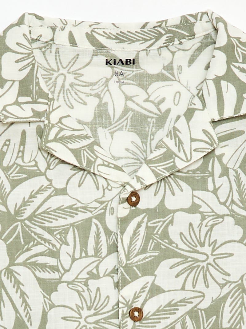 Camicia regular a maniche corte in cotone Kaki - Kiabi