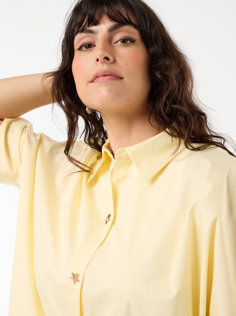 Camicia satinata con bottoni a stella marina Giallo - Kiabi
