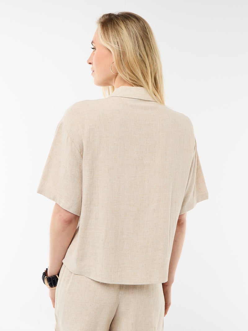 Camicia tinta unita a maniche corte Beige - Kiabi