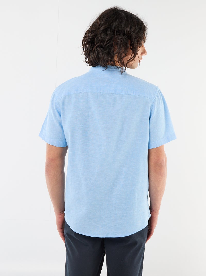 Camicia tinta unita a maniche corte e collo alla coreana in misto lino Blu - Kiabi
