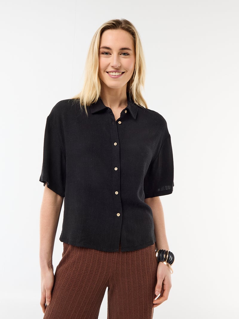 Camicia tinta unita a maniche corte Nero - Kiabi