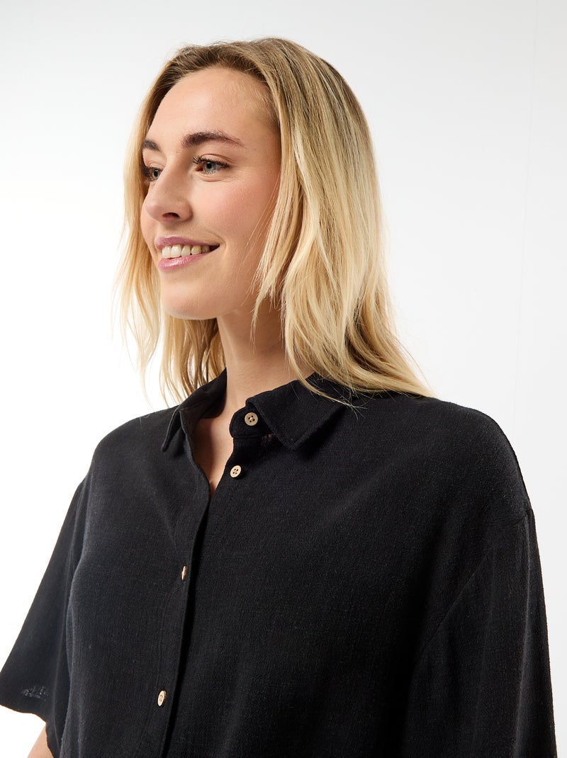 Camicia tinta unita a maniche corte Nero - Kiabi
