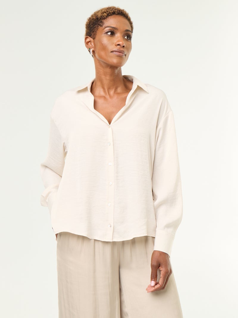 Camicia tinta unita in raso Beige - Kiabi